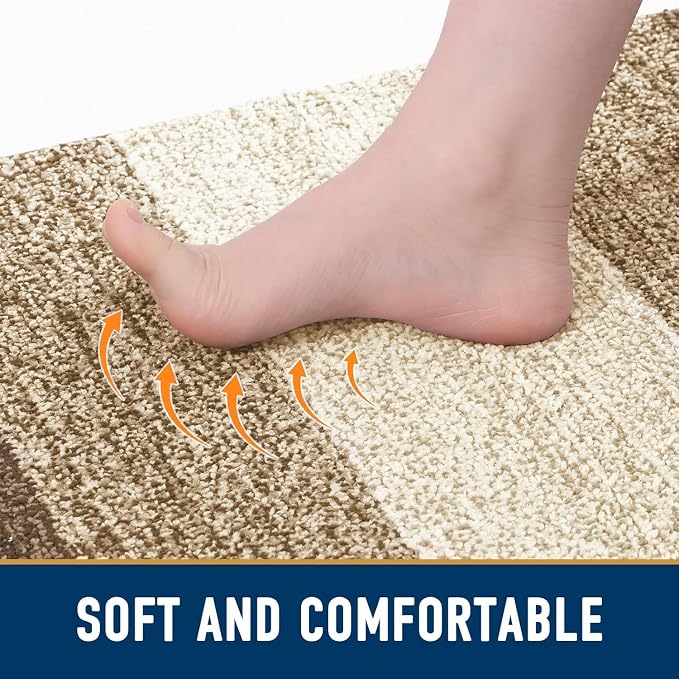 Smiry Dog Door Mat for Muddy Paws, Absorbs Moisture and Dirt, Low-Profile Entryway Mat with Non-Slip Backing, Entry Indoor Outdoor Doormat for Inside Floor (70x32 Inches, Khaki, Striped)