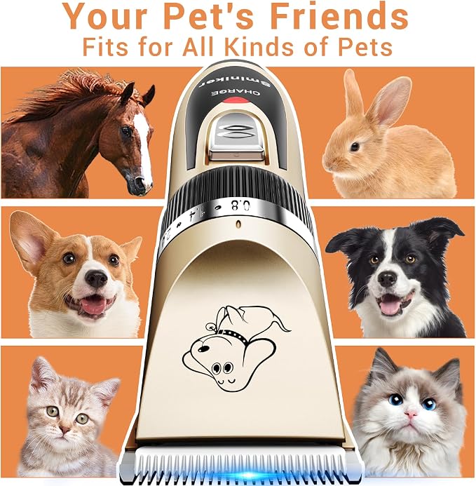 Sminiker Professional Rechargeable Cordless Dogs Cats Horse Grooming Clippers - Professional Pet Hair Clippers with Comb Guides for Dogs Cats Horses and Other House Animals Pet Grooming Kit