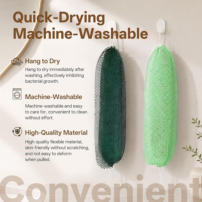 African Net Sponge for Shower, 2PCS Exfoliating Shower Sponge with Waterproof Travel Bag, Quick-Drying African Wash Cloth for Deep Cleansing & Smooth Skin (Mint Green & Forest Green)