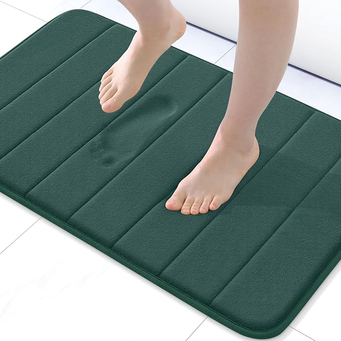 Buganda Memory Foam Bath Mat, 24" x 16", Ultra Soft Bathroom Rugs, Water Absorbent and Machine Washable Bath Rug for Bathroom, Shower, and Tub, Dark Green