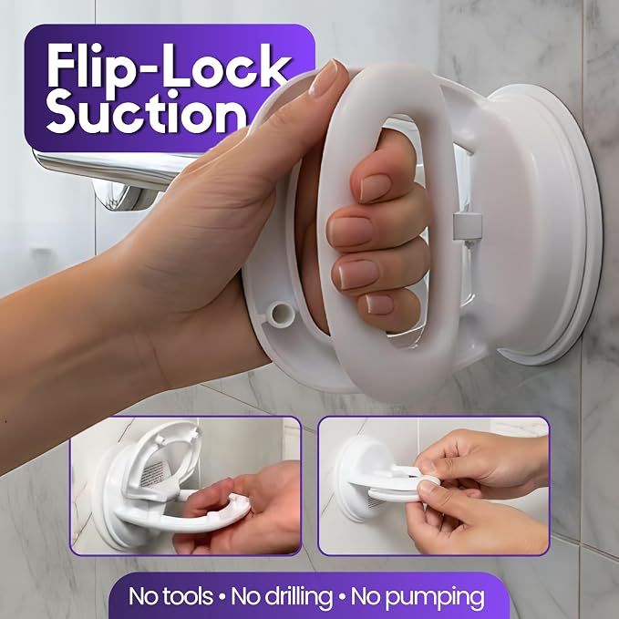Changing Lifestyles - Safe-er-Grip Traveler Balance Assistant Bar | Traveler Balance Bar White Plastic Design Suction Cup Mount Tool-Free Installation Bath and Shower Use