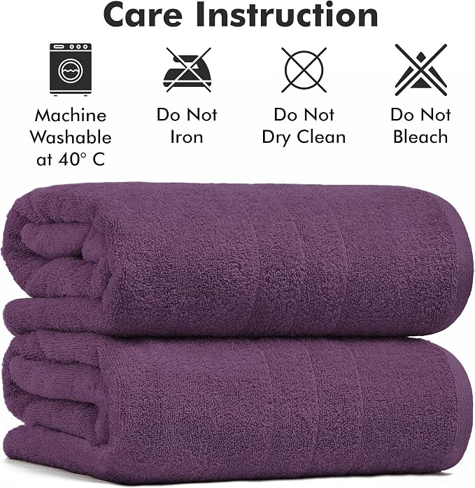 Bath Sheets – 550 GSM Extra Large Bathroom Sheet Set – Pack of 2 Jumbo Towels Dark Purple (71x35in) – 100% Ring Spun Cotton Soft Quick Dry Large Bath Towels for Adults Hotel Spa Bathroom Use