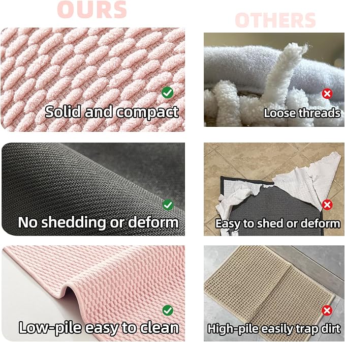 TYUU Bathroom Rugs Non Slip Washable, Super Absorbent Thin Bath Mat Quick Dry Low Pile Bathroom Rug, Pink 24"x36"