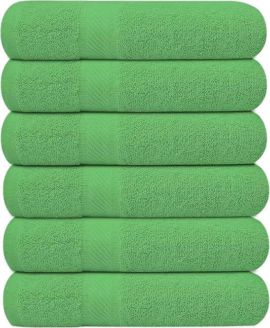 Pack of 6 Bath Towels 27 x 54 Inches, 100% Cotton, Larger & Lighter Weight, Quicker to Dry, Super Soft and Absorbent, Perfect for Bathroom (Light Green, Pack of 6 (27''x54''))