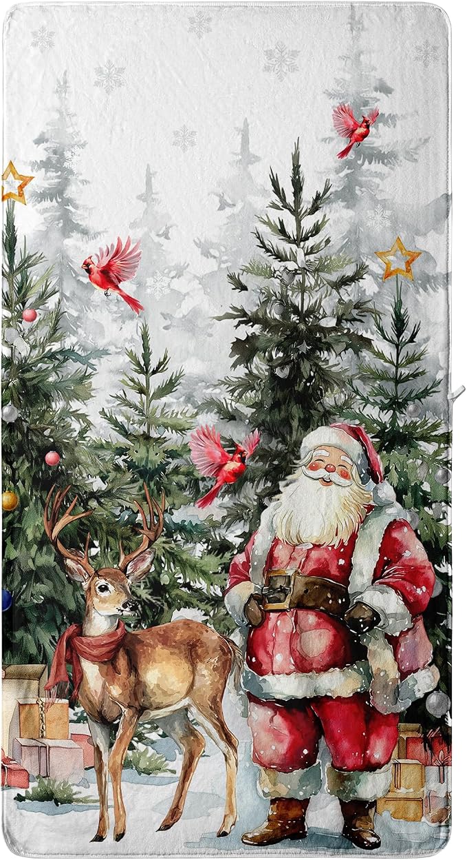 Winter Fleece Bath Towel Santa Claus Microfiber Decoration Bath Towel for Holiday Bathroom Decor