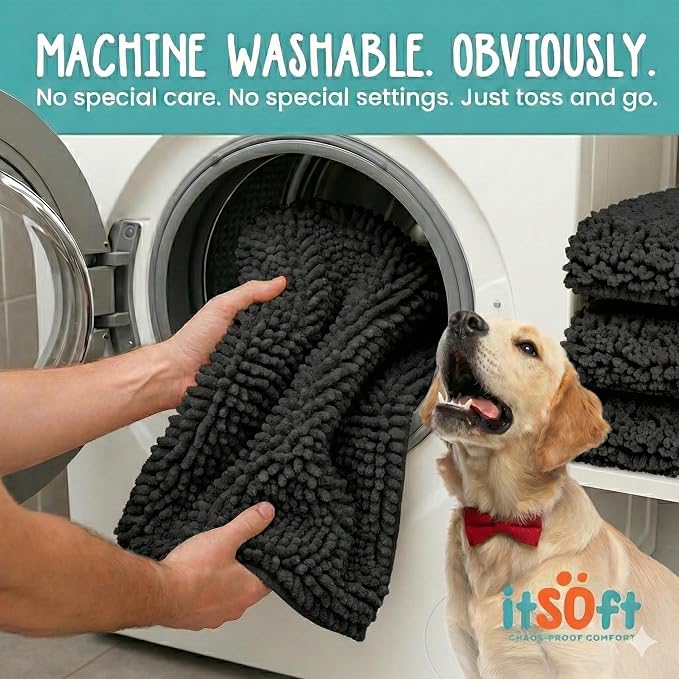 Dog Rugs for Muddy Paws 59x21 | Cleaner Mud Free Floors | Muddy Dogs Mats for Indoor, Dog Mat for Muddy Paws Door Mat Washable, Absorbent Chenille Mud Room Rug Paw Matt w/ Non Slip Backing, Black