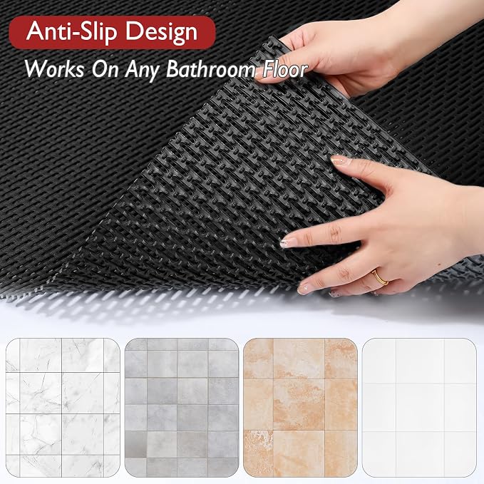 Extra Large Non-Slip Shower Mat, Fast-Dry PVC Bath Stall & Tub Mat, Drain-Hole Design,for Shower Stall Tub for Elderly/Kids，Non Slip Bathroom Safety Accessory，Black 32"x47"
