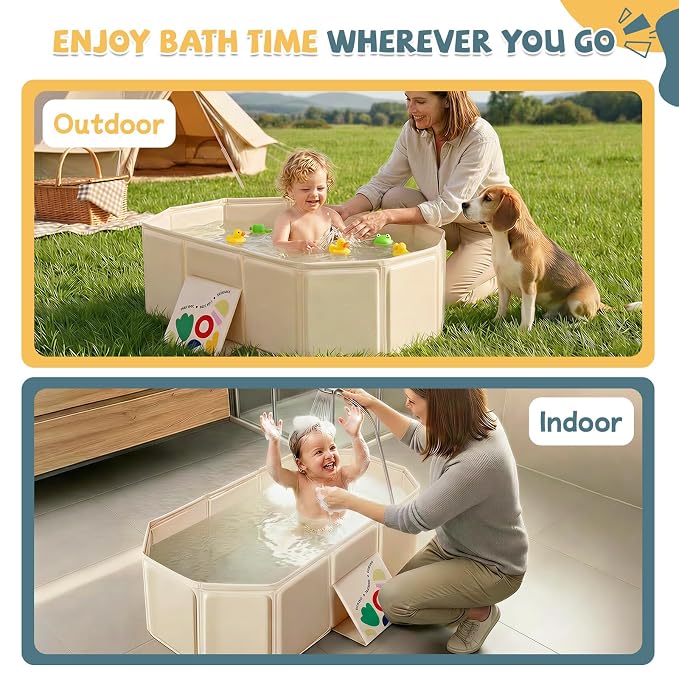 Orzbow Toddler Bathtub, Collapsible Baby Bathtub with Non-Slip Base, Portable Bath Tub for Kids Infant 12 Months+ Travel, Easy to Clean, Stable & Durable, Space-Saving, White
