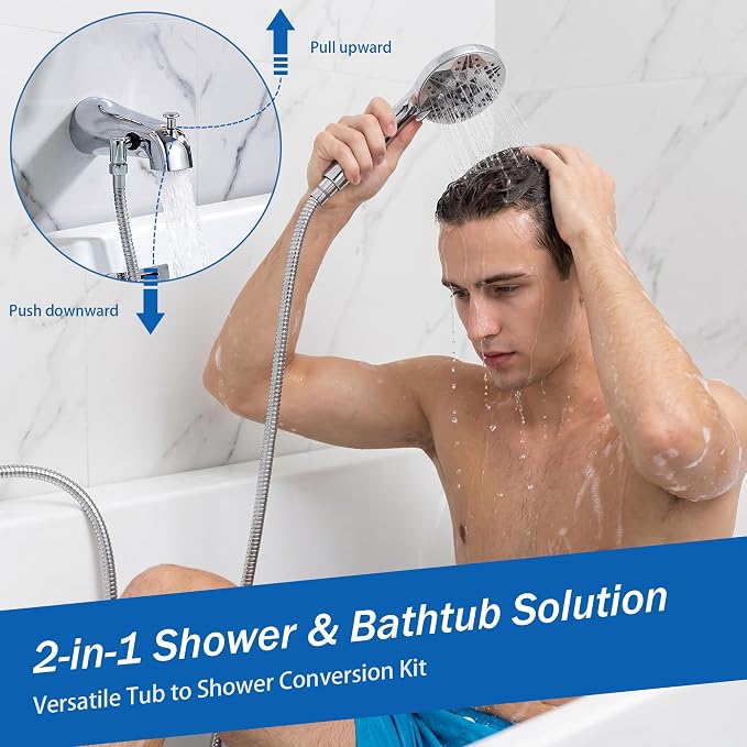 Bathtub Sprayer Attachment for Shower, Bathtub Faucet with Sprayer with 10 Spray Modes Upgrade, No Drill Wall 79" Stainless Hose Shower Attachment for Bathtub Faucet, Chrome