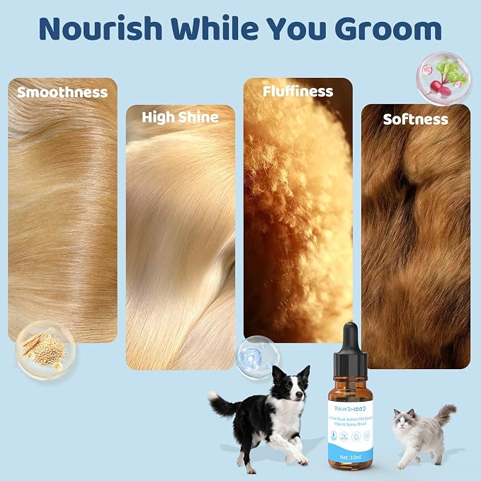 10Pcs Waterless No-Rinse Pet Shampoo Essence for Dogs & Cats, Concentrated Deodorizing Formula Neutralizes Odors & Hydrates Coat with Pomegranate Scent, for Steam Brush,0.34 oz*10