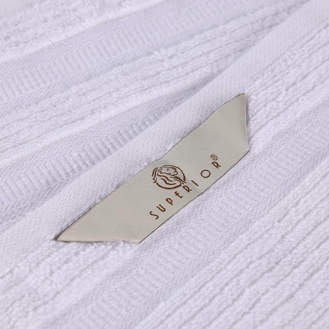 Superior Cotton Bath Towel Set, Zero Twist, Ribbed Geometric, Large Plush Absorbent Body Towels, Luxury Soft Quick Drying, Shower, Spa, Hotel, Pool, Guest Bathroom, Home Essentials, Set of 3, White