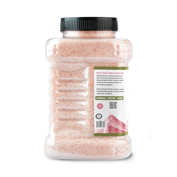 Good Tierra Himalayan Pink Salt, Extra-Fine, 2.5 lb Jar, Sea Salt, Kosher | 84 Trace Minerals, Non-Iodized & Unrefined, Fine Grain for Cooking & Baking, Great for Canning & Bath, Kosher & Non-GMO