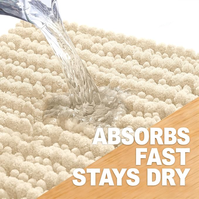 OLANLY Long Bathroom Rugs Runner 47x24, Thick Soft and Absorbent Chenille Bath Mat, Non-Slip, Machine Washable Quick Dry Bath Rugs for Tub Shower Floor, Home Decor Accessories, Beige