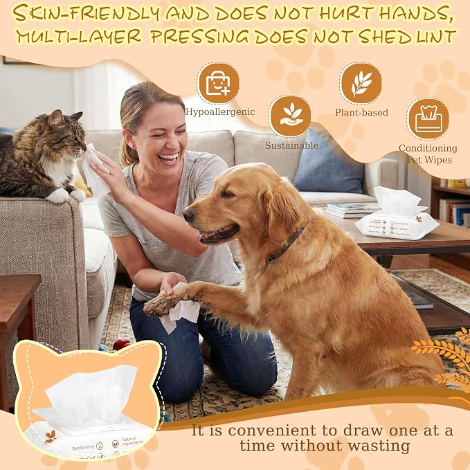 Treela 10 Packs of 80 Dog Wipes Pet Wipes Cat Grooming Supplies for Paws, Butt, Ear, Skin, Body Bath Cleaning Stain Odor Remover, Home or Travel Use(Soothing Oatmeal Flavor)