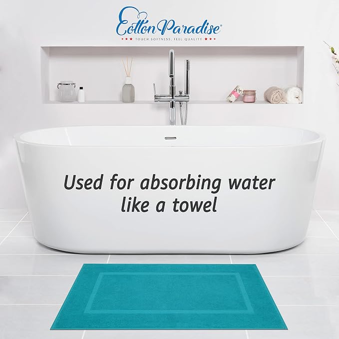 Cotton Paradise 100% Cotton Turkish Bathmat Set, Soft Absorbent Quick Dry, 2 Piece 20x34 Bathmat Floor Set, Ocean Aqua