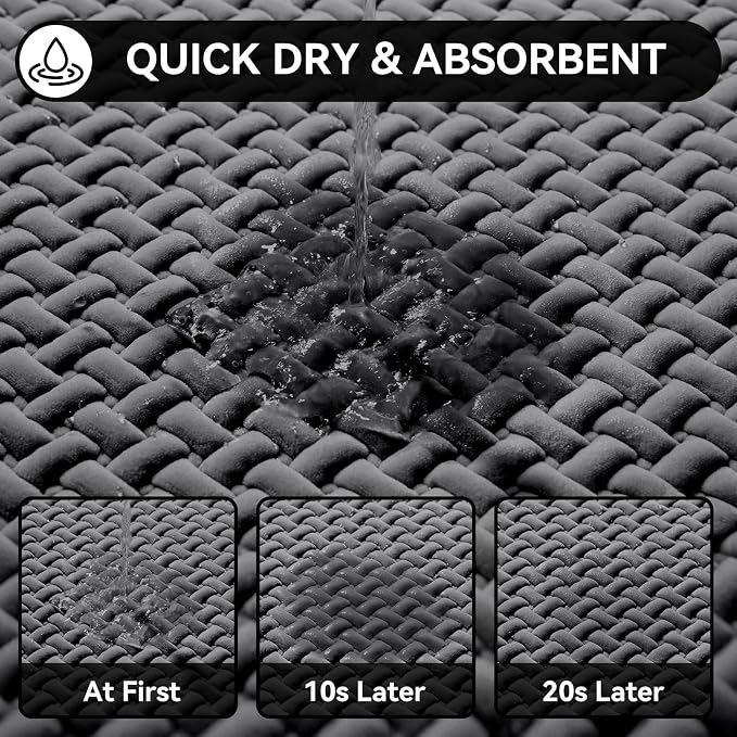 YDKGL Bathroom Rugs Non Slip, Super Absorbent Quick Dry Bath Mat, Foam Weave Texture Rubber Backing Ultra Thin Bathroom Mats Fit Under Door Bathroom Floor Bathtub Shower