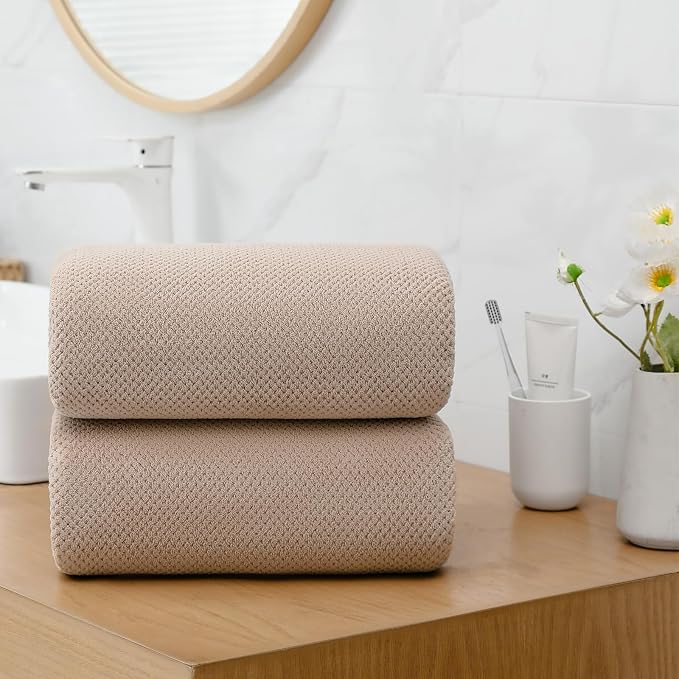 YTYC 29x59 Inch Bath Towels Set of 6 Large, Super Soft Absorbent Lint Free Microfiber Shower Towels for Bathroom 80% Polyester (Beige,6 Piece)