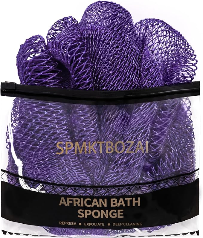 SPMKTBOZAI African Net Sponge Authentic, Loofah Exfoliating Body Scrubber Bath Sponge, African Exfoliating Net Sponge Back Scrubber Washcloth for Shower, Body Care Bathing Accessories (Purple)
