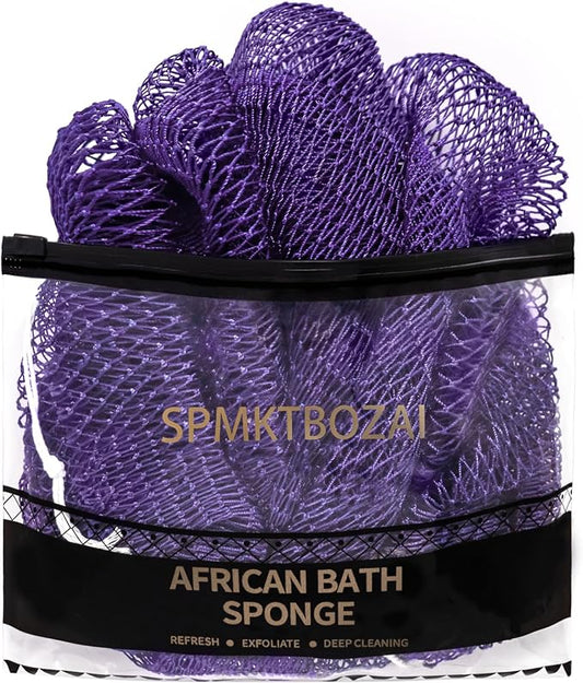 SPMKTBOZAI African Net Sponge Authentic, Loofah Exfoliating Body Scrubber Bath Sponge, African Exfoliating Net Sponge Back Scrubber Washcloth for Shower, Body Care Bathing Accessories (Purple)