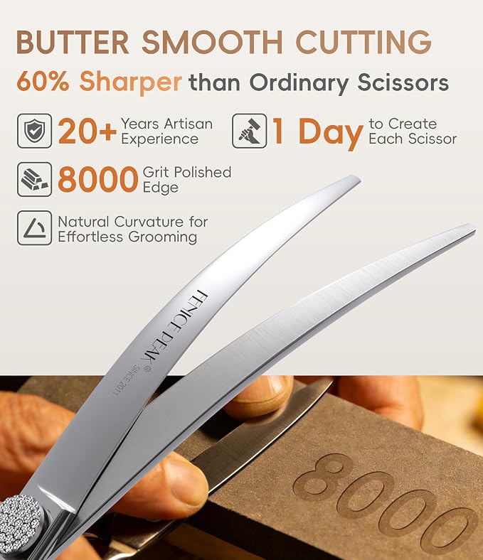 40° Extra Curved 7.5‘’ Super Curved Dog Grooming Scissors with Jewelled Screw 440C Stainless Steel Pet Grooming Bending Scissors with Symmetrical Handle for Groomer and Home User