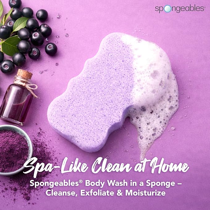 Spongeables Body Wash in a 20+ Wash Sponge, Acai Berry, 3 Count