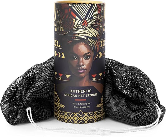 African Net Sponge Authentic - Afro Scrub Exfoliating Net Sponge with Knots - African Bath Sponges for Body Scrubber Exfoliator - Back Scrubber for Shower Bathing Accessories