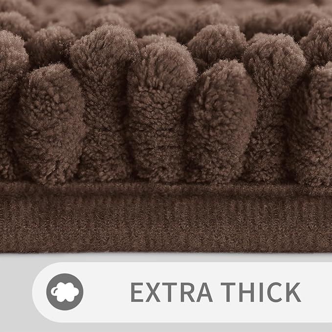 Yimobra Toilet Rugs U Shaped Washable 24 x 20, Non Slip and Super Absorbent Toilet Mat, Quick Dry, Ultra Luxury Microfiber Chenille Plush Fluffy Contour Bath Rugs for Toilet Base, Brown