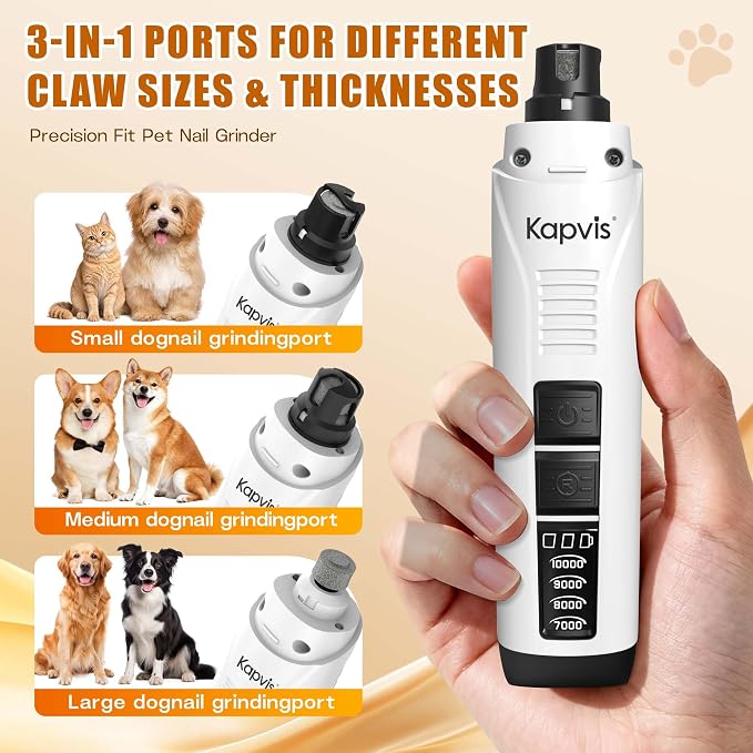 Dog Nail Grinder with Replacement Heads, Digital Display & LED Light, 2.5Hr Charge for 480Min Use, 10000RPM Quiet Motor for Large Medium Small Dogs and Cats