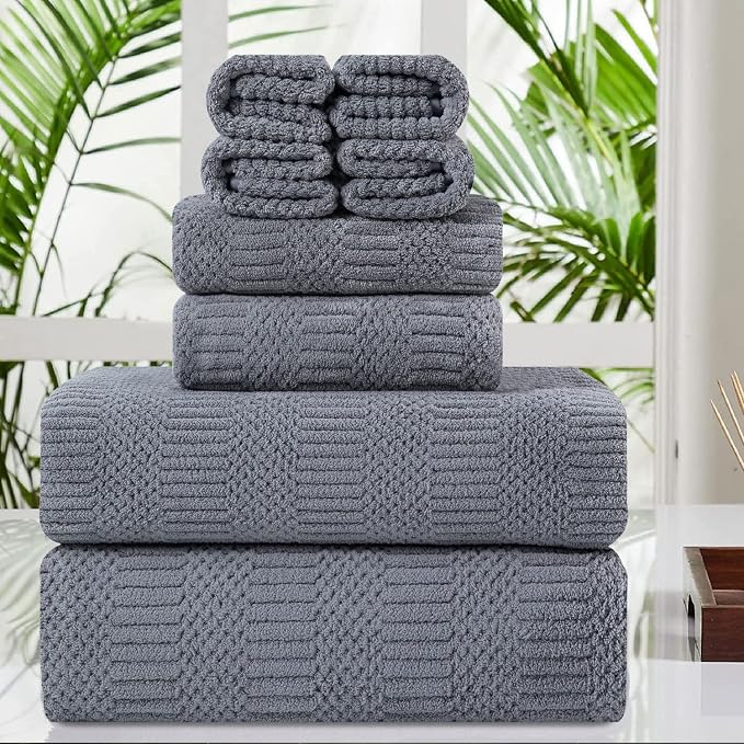 8 Pcs Gray Oversized Bath Towel Set-2 Extra Large Bath Sheets,2 Hand Towels,4 Washcloths Soft Bathroom Towels Highly Absorbent Quick Dry Beach Chair Towels Woven Towels for Hotel and Spa
