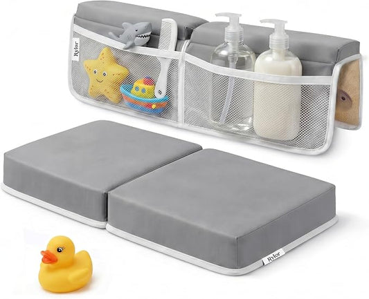 Rylor Premium Baby Bath Kneeler Mat & Elbow Rest Pad Set – Comfortable Bath Kneeler and Elbow Kneeling Rest Pad for Parents, Extra Long 26'', 2.4'' Thick, Non-Slip Support for Easy Bath Time (Gray)