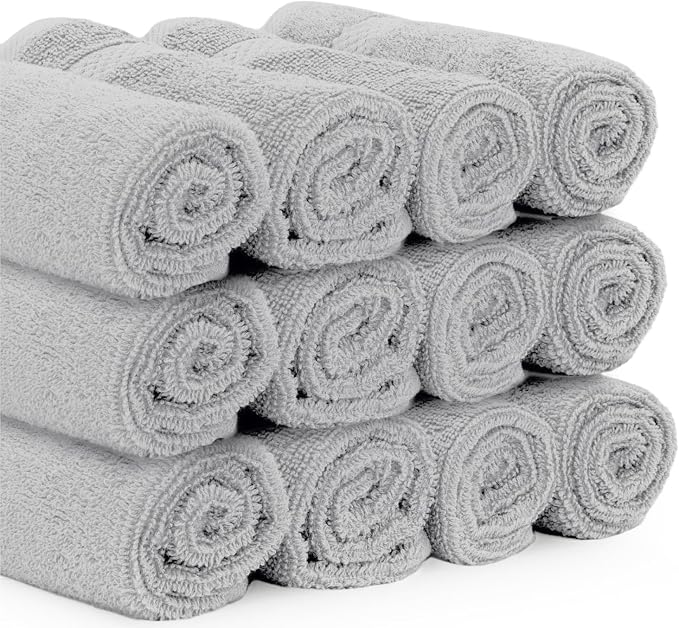 White Classic Luxury Cotton Washcloths 13x13 Inch - 650 GSM Turkish Cotton | Hotel, Spa, Bathroom Face Towel | 12 Pack, Dolphin Gray