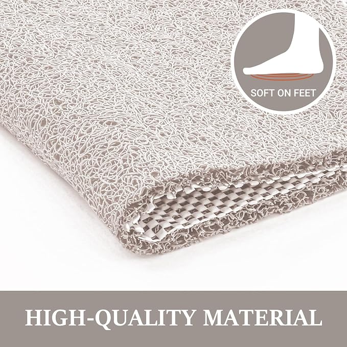 LuxStep Shower Mat Bathtub Mat,47x16 inch, Non-Slip Bath Mat with Drain, Quick Drying PVC Loofah Bathmat for Tub,Shower,Bathroom (Phthalate Free,White)