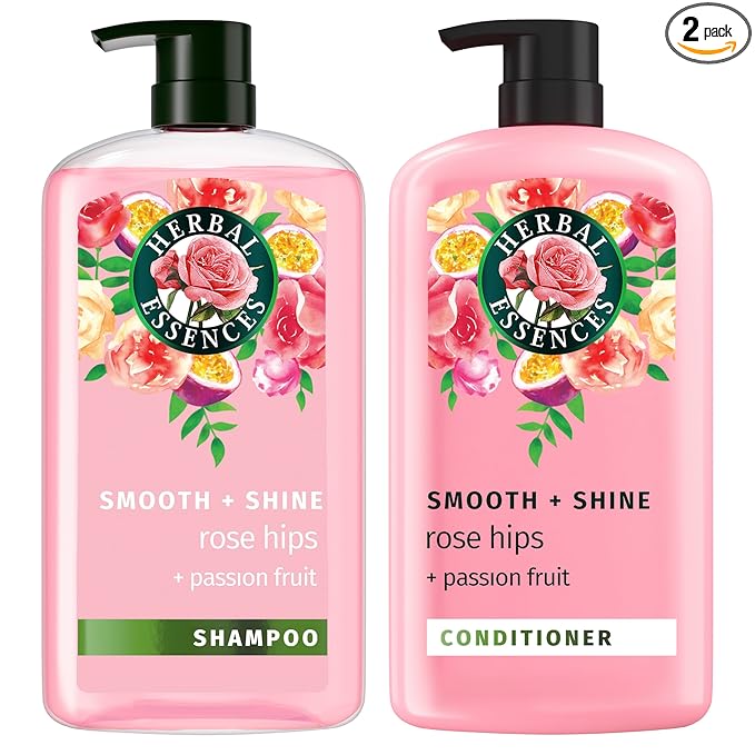 Herbal Essences Shampoo & Conditioner Set, Rose Hips + Passionfruit - Smooth Collection, Paraben-Free, Color-Safe, Shiny Hair with Jojoba & Vitamin E, 29.2 Fl Oz Each, 2-Pack