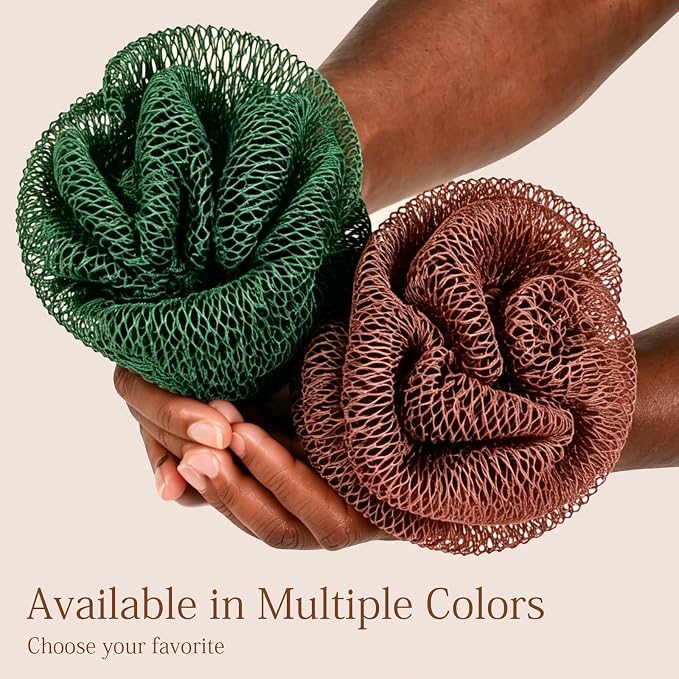 SheeChung African Net Sponge Authentic, Long Exfoliating Wash Cloths Shower Loofah Bath Sponge, 2 Pack Body & Back Scrubber for Women and Men (Dark Green & Brown)