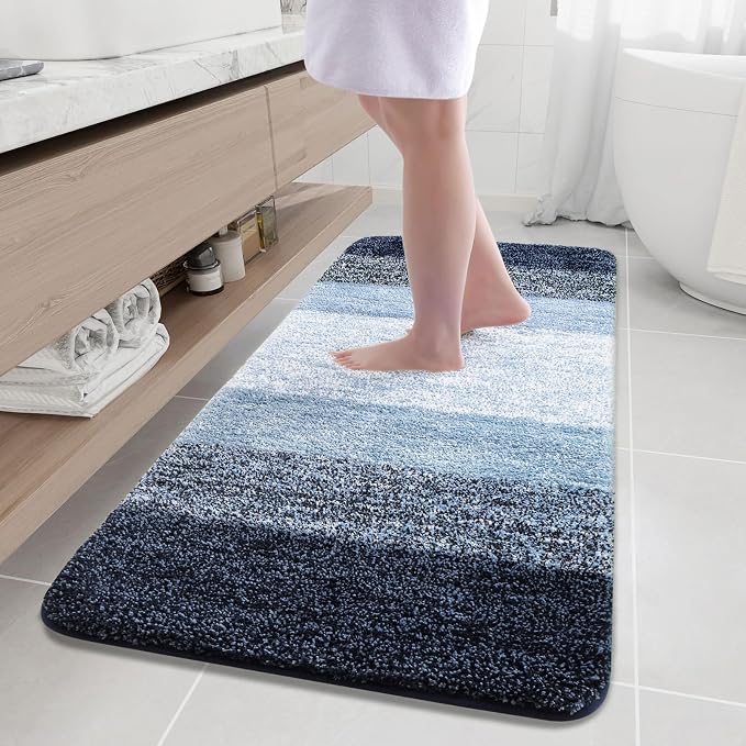 Arotive Microfiber Bathroom Rugs, Shaggy Soft and Absorbent Bath Rug, Thick Plush Machine Washable Dry Bath Mats for Bathroom, Tub and Shower, 59x24, Dark Blue, Rectangular