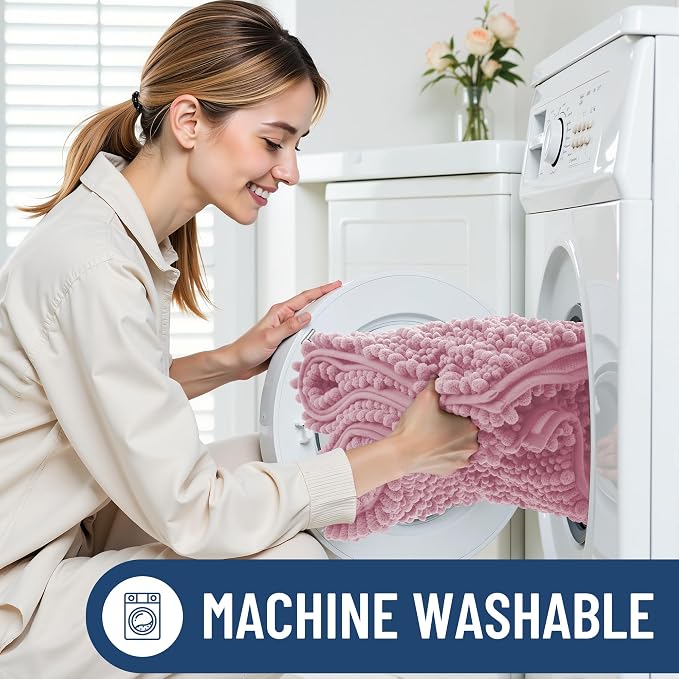 Smiry Bathroom Rugs Mat 44x24, Extra Soft Absorbent Chenille Bath Rugs, Non Slip Rubber Backing Machine Washable Quick Dry Bath Mats for Bathroom Floor, Tub, Shower, Home Decor Accessories, Dusty Rose