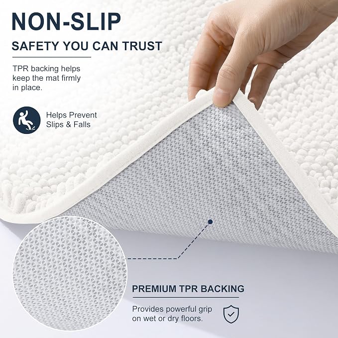 Smiry Thick Chenille Bathroom Runner Rugs 47x24, Extra Absorbent Striped Bath Mat, Machine Washable, Rubber Backing, Long Bath Rugs for Tub & Shower, Modern Home Decor Accessories, Ivory