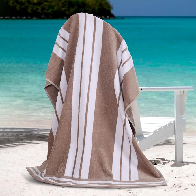 Superior Cotton Cabana Striped Beach Towels, Colorful Towels for Adult, Kid, Pool, Swimming, Sand, Travel, Large Oversized, Absorbent, Fast Drying, Bath Basics, Cabana Collection, 1 Piece, Taupe