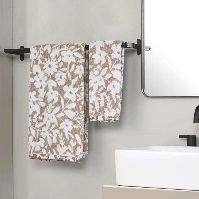 SKL Home Bedford Floral 100% Cotton Premium Bath Towel, 600 GSM, Soft & Absorbent, Reversible Jacquard, Tan
