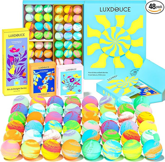 48 Pack Bath Bombs Gift Set – Aromatic Bubble Bombs with 18 Scents, SPA Relaxing & Skin Nourishing, Ideal Self-Care Gifts for Women, Wife, Grandma, or Daughter on Birthdays or Summer Occasions