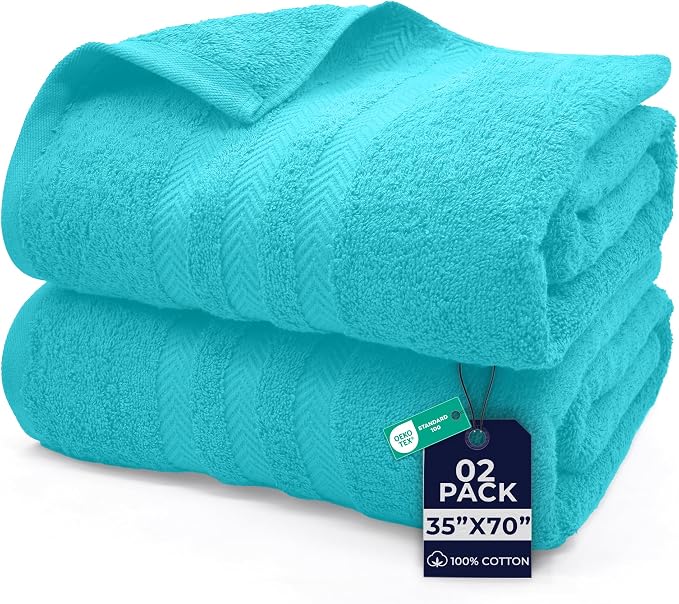 DAN RIVER 2 Pack Bath Sheets Extra Large 35x70, Large Bath Towels for Adults, XL Oversized Heavy Duty Towel Set, 600 GSM 100% Ring Spun Cotton, Soft Quick Dry, Aqua