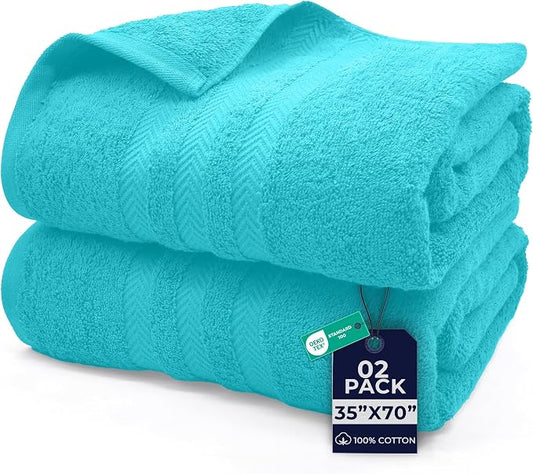 DAN RIVER 2 Pack Bath Sheets Extra Large 35x70, Large Bath Towels for Adults, XL Oversized Heavy Duty Towel Set, 600 GSM 100% Ring Spun Cotton, Soft Quick Dry, Aqua