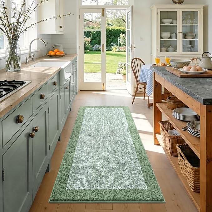 Bathroom Rugs 40x24 Non Slip Washable, Green Bath Mat for Bathroom Floor Tub, Soft Absorbent Quick Dry Mats for Shower, Bathtub,Home Decor