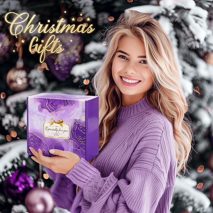 Qivatex Lavender Gift Set for Women, Relaxing Spa Bath Self Care Basket Set | Unique Purple Birthday, Christmas, Mothers Day, Valentines, Holiday Gift, Gift for Her, Mom, Wife, Girlfriend, Sister, Auntie