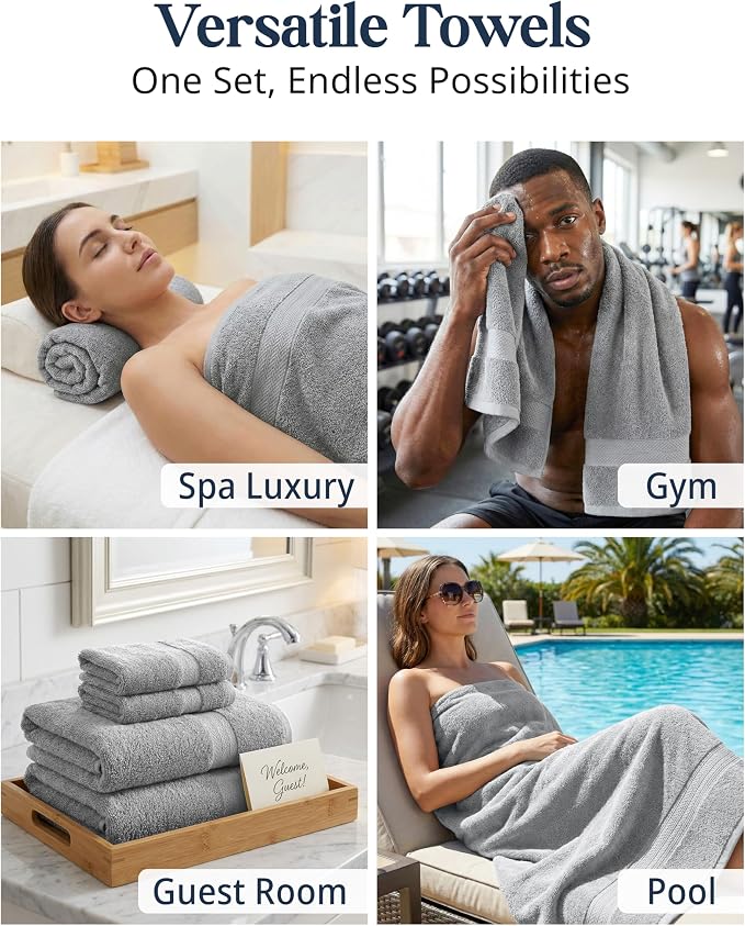 LANE LINEN 100% Cotton Turkish Towel Set for Bathroom - 16 Piece - Super Soft, Quick Dry & Highly Absorbent - 4 Bath, 8 Wash Cloths, 4 Hand Towels - Hotel Quality, Durable & Oeko-TEX Certified - Grey