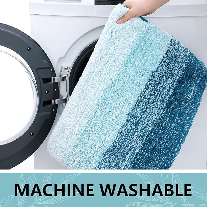 Arotive Microfiber Bathroom Rugs, Shaggy Soft and Absorbent Bath Rug, Thick Plush Machine Washable Dry Bath Mats for Bathroom, Tub and Shower, 47x17, Peacock Blue, Rectangular