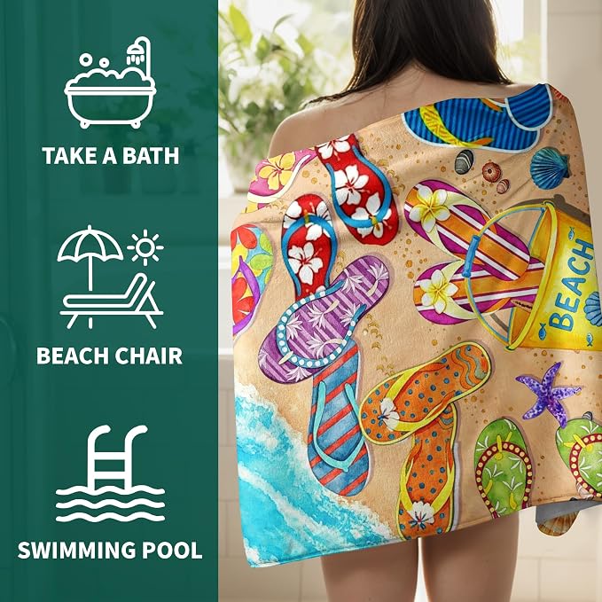 Ocean Beach Theme Bath Towels Microfiber Absorbent Large Bathroom Towel with Starfishs