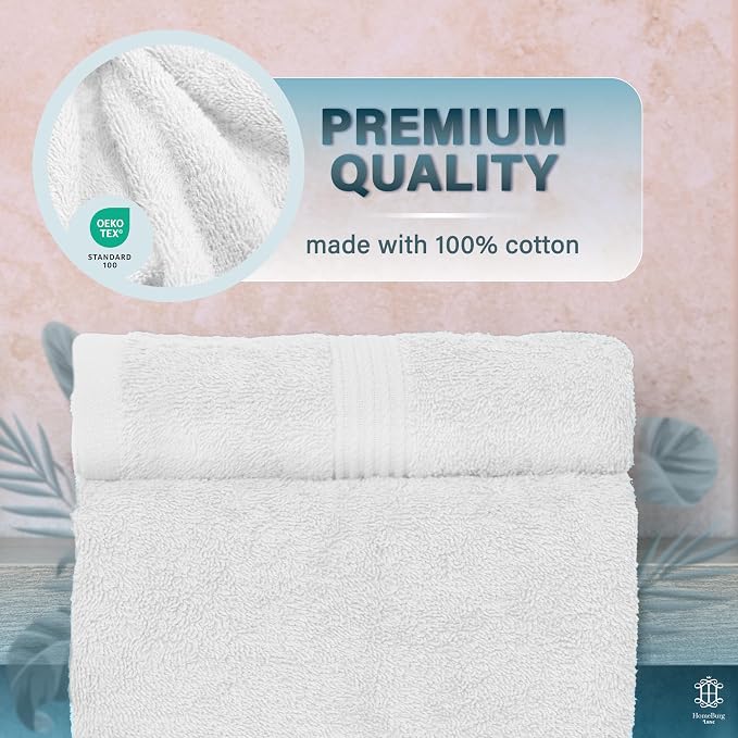Luxe 2-Piece Bath Towel Set – Large Soft Cotton Towels, Absorbent, Durable & Skin-Friendly, Machine Washable, 27 x 54 in (White)