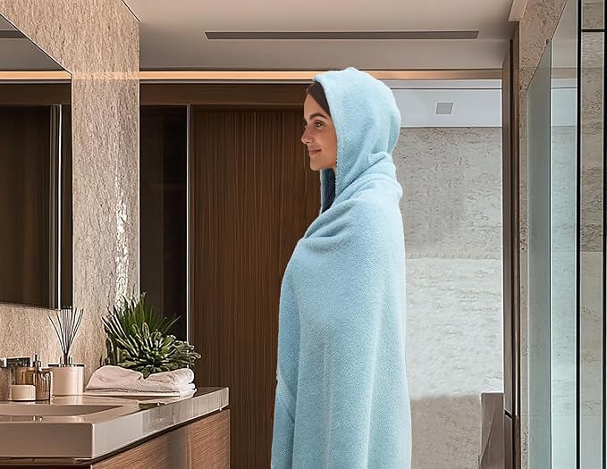 COTTON CRAFT Ultra Soft Hooded Towel – Oversized 35x70 Towel with Hood for Adults - 580 GSM 100% Cotton Ringspun Terry - Pool Beach Bath Sheet Wrap - Luxurious Plush Absorbent – Light Blue