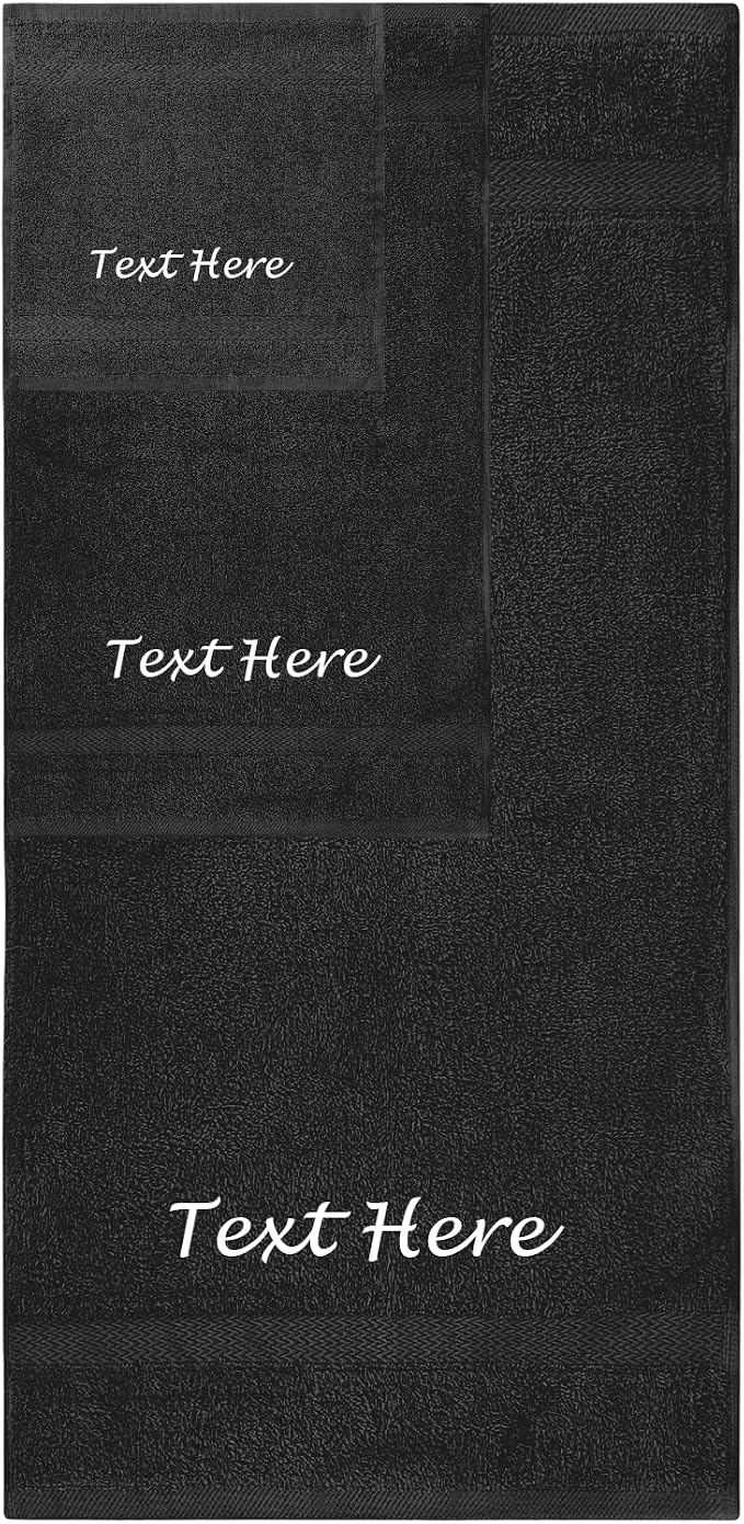 Personalized Passion 3-Pack Towels Set with Embroidered Text - Super Soft & Absorbent Turkish Cotton Towels for Bathroom, Spa, Gym, Pool and Hotels - Includes 1 Bath, 1 Hand, 1 Washcloth - Black